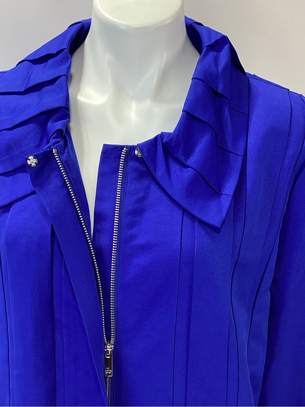 Dennis by Dennis Basso Cobalt Blue Pleated Collar Blazer Jacket XL - Picture 2 of 13